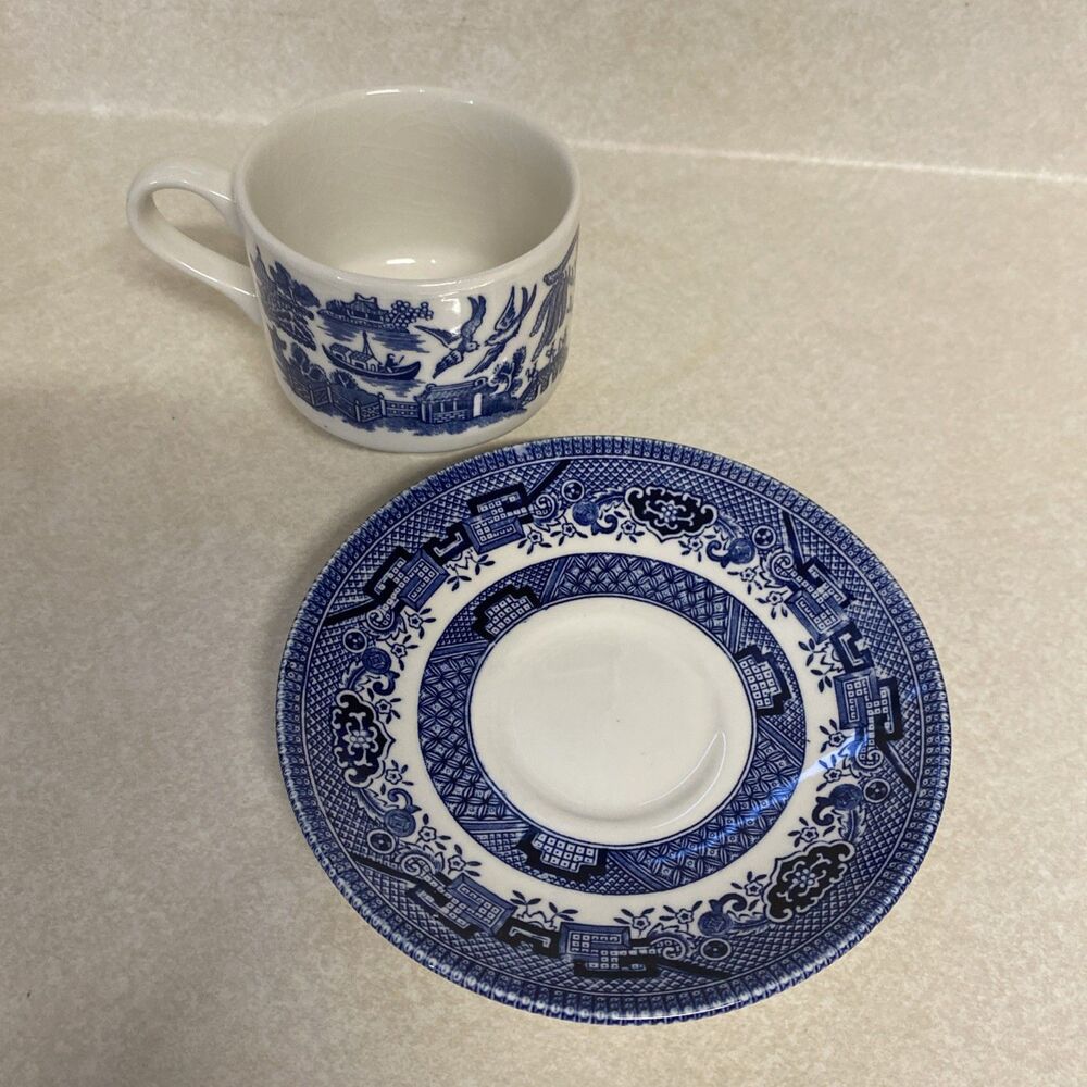 Vintage CHURCHILL BLUE WILLOW CUP & SAUCER SET Made In England